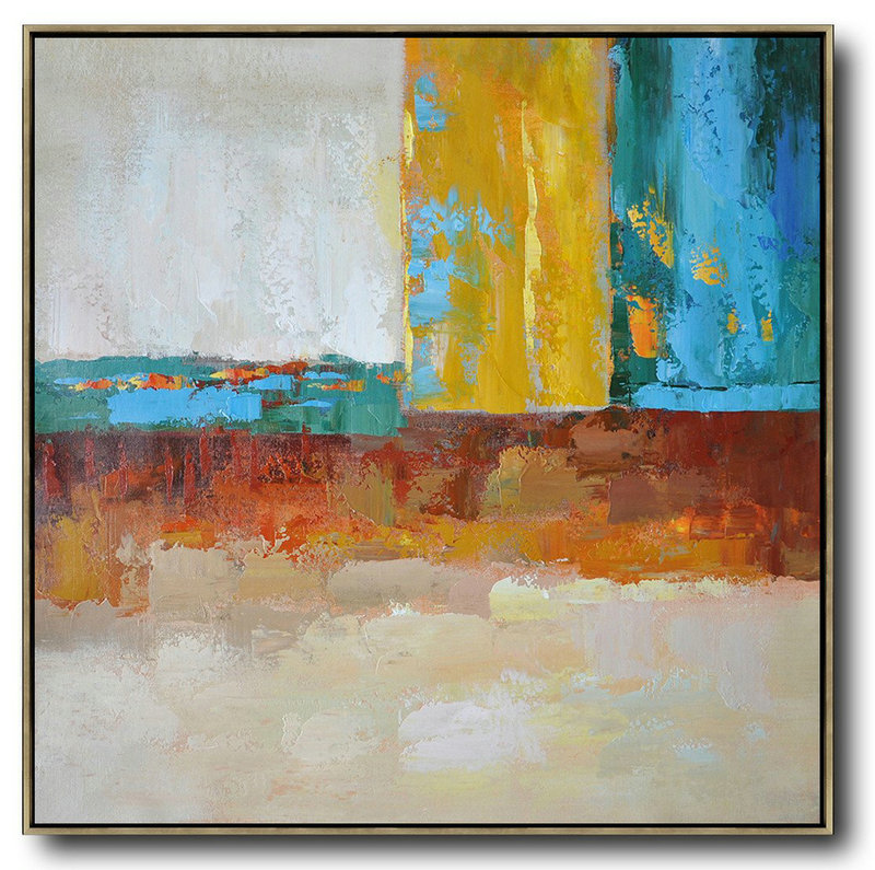 Oversized Contemporary Art,Original Abstract Art Paintings,Blue,Yellow,Orange,Dark Green